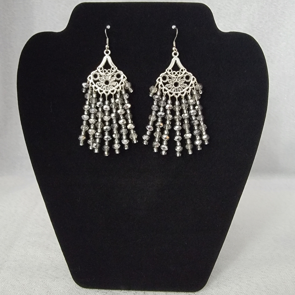 Handmade Tibetan Silver Beaded Chandelier Earrings